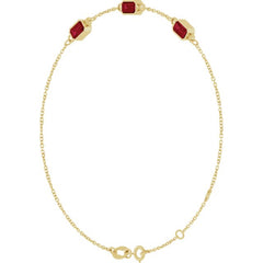 14K Yellow Gold Lab-Grown Ruby Bezel-Set 3-Stone 7 1/2" Bracelet