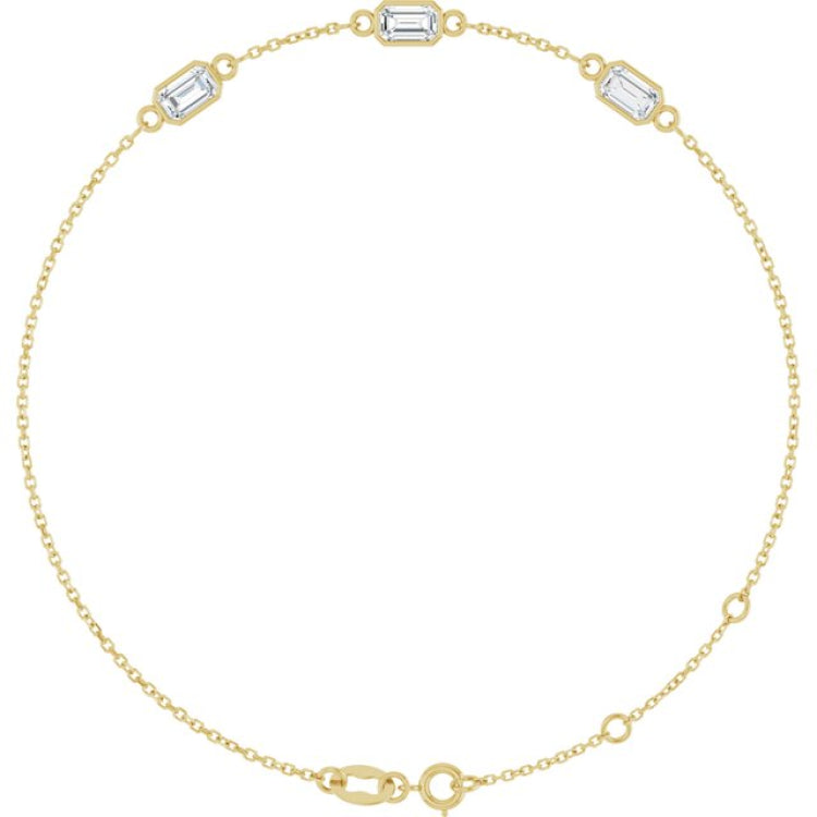 14K Yellow Gold 1 CTW Lab-Grown Diamond Bezel-Set 3-Stone 7 1/2" Bracelet