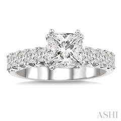 1 Ctw Princess Cut Diamond Semi-Mount Engagement Ring in 14K White Gold