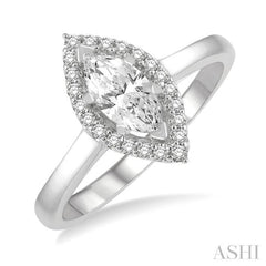 1/6 Ctw Marquise Shape Round Cut Diamond Semi-Mount Engagement Ring in 14K White Gold