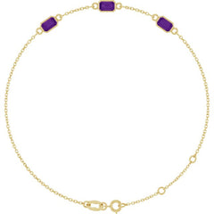 14K Yellow Gold Natural Amethyst Bezel-Set 3-Stone 7 1/2" Bracelet