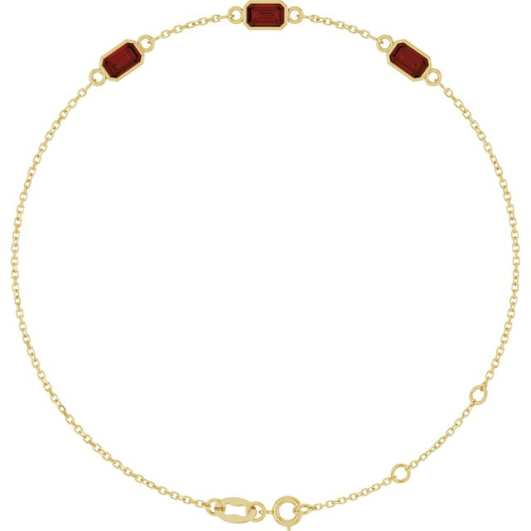 14K Yellow Gold Natural Mozambique Garnet Bezel-Set 3-Stone 7 1/2" Bracelet