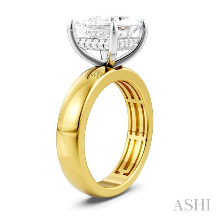1/8 Ctw Princess Shape Round Cut Diamond Semi-Mount Engagement Ring in 14K Yellow and White Gold