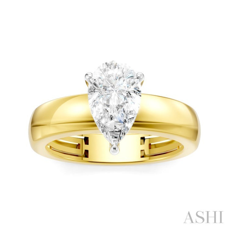 1/20 Ctw Pear Shape Round Cut Diamond Semi-Mount Engagement Ring in 14K Yellow and White Gold
