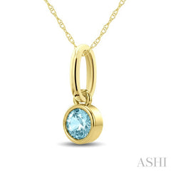 3X3 MM Round Shape Aquamarine Bezel Set Semi-Precious Solitaire Pendant With Chain in 10K Yellow Gold
