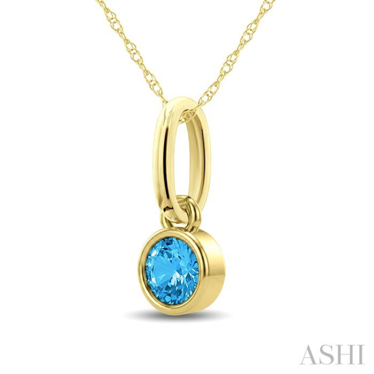 3X3 MM Round Shape Blue Topaz Bezel Set Semi-Precious Solitaire Pendant With Chain in 10K Yellow Gold