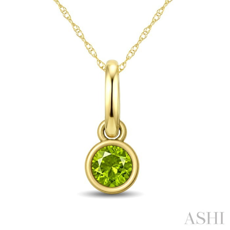 3X3 MM Round Shape Peridot Bezel Set Semi-Precious Solitaire Pendant With Chain in 10K Yellow Gold