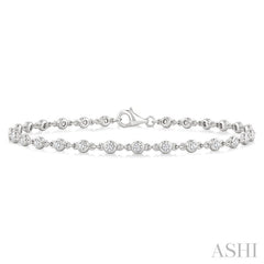 1 Ctw Bezel Set Round Cut Diamond Station Bracelet in 14K White Gold