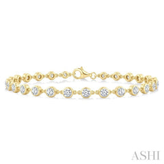 2 Ctw Bezel Set Round Cut Diamond Station Bracelet in 14K Yellow Gold