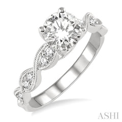 3/4 Ctw Diamond Engagement Ring with 1/2 Ct Round Cut Center Stone in 14K White Gold