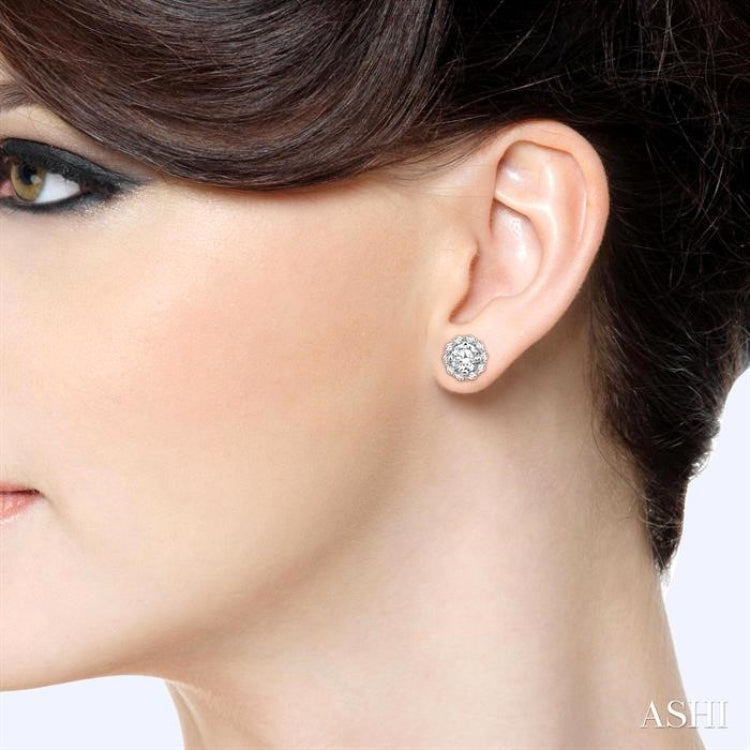 1 1/2 Ctw Round Cut Diamond Earrings Jacket in 14K White Gold