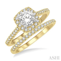 1/2 Ctw Diamond Wedding Set With 3/8 Ctw Round Cut Engagement Ring and 1/10 Ctw Wedding Band in 14K Yellow and White gold