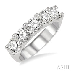 2 Ctw 5 Stone Round Cut Diamond Wedding Band in 14K White Gold