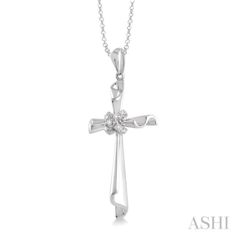 1/20 Ctw Round Cut Diamond Cross Pendant in Sterling Silver with Chain
