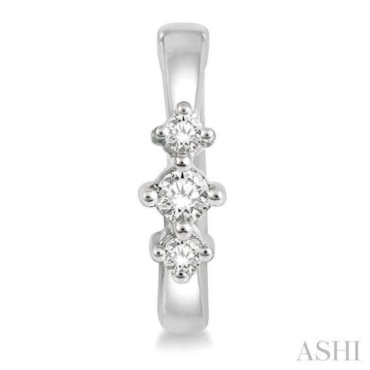 1/6 Ctw Three Stone Round Cut Diamond Huggie Petite Earrings in 10K White Gold