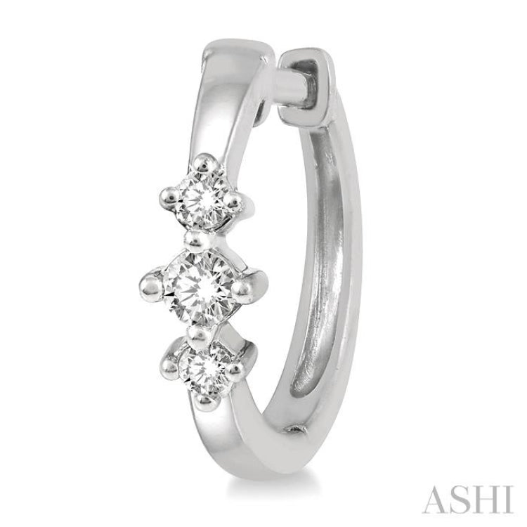 1/6 Ctw Three Stone Round Cut Diamond Huggie Petite Earrings in 10K White Gold