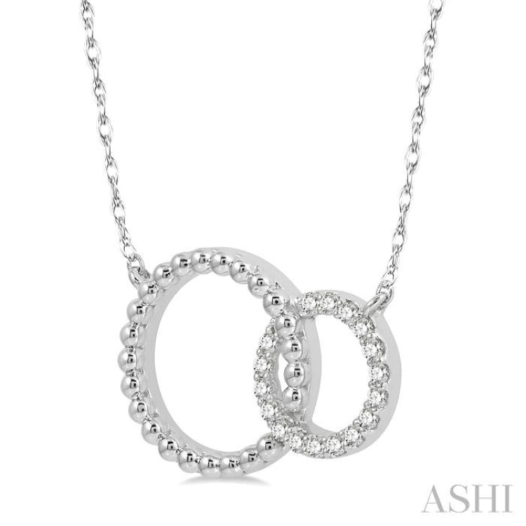 1/10 Ctw Interlocking Twin Circles Round Cut Diamond Pendant With Chain in 10K White Gold