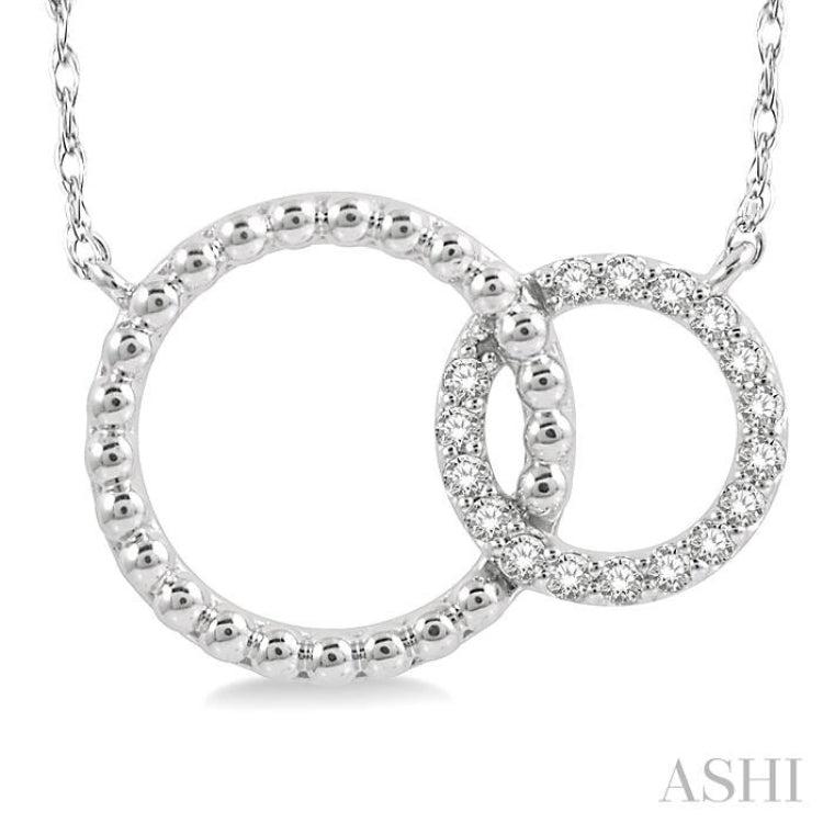 1/10 Ctw Interlocking Twin Circles Round Cut Diamond Pendant With Chain in 10K White Gold