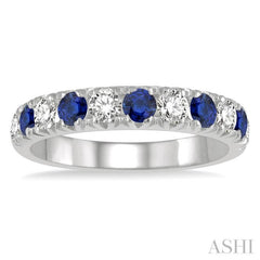 2.9 MM Sapphire and 1/2 Ctw Round Cut Diamond Precious Wedding Band in 14K White Gold