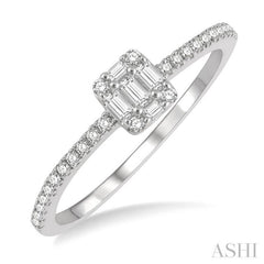 1/4 Ctw Cushion Shape Petite Baguette and Round Cut Diamond Fashion Promise Ring in 10K White Gold