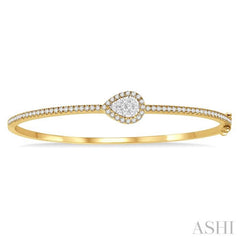 1 Ctw Pear Shape Lovebright Round Cut Diamond Stackable Bangle in 14K Yellow and White Gold