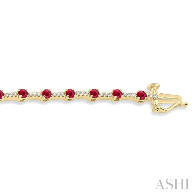 2.5 MM Round Cut Ruby and 1/2 Ctw Round Cut Diamond Precious Bracelet in 10K Yellow Gold