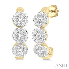 3/8 Ctw Lovebright Round Cut Diamond Half Hoop Earring in 14K Yellow and White Gold