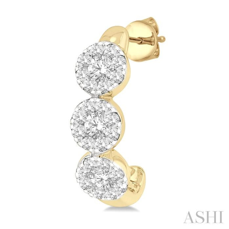 3/8 Ctw Lovebright Round Cut Diamond Half Hoop Earring in 14K Yellow and White Gold