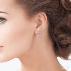 1/3 Ctw Arched Marquise Projection Round Cut Diamond Petite Fashion Earring in 14K White Gold