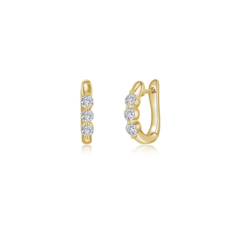 3-Stone Huggie Hoop Earrings