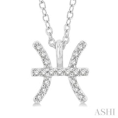 1/20 Ctw Pisces Round Cut Diamond Zodiac Pendant With Chain in 10K White Gold