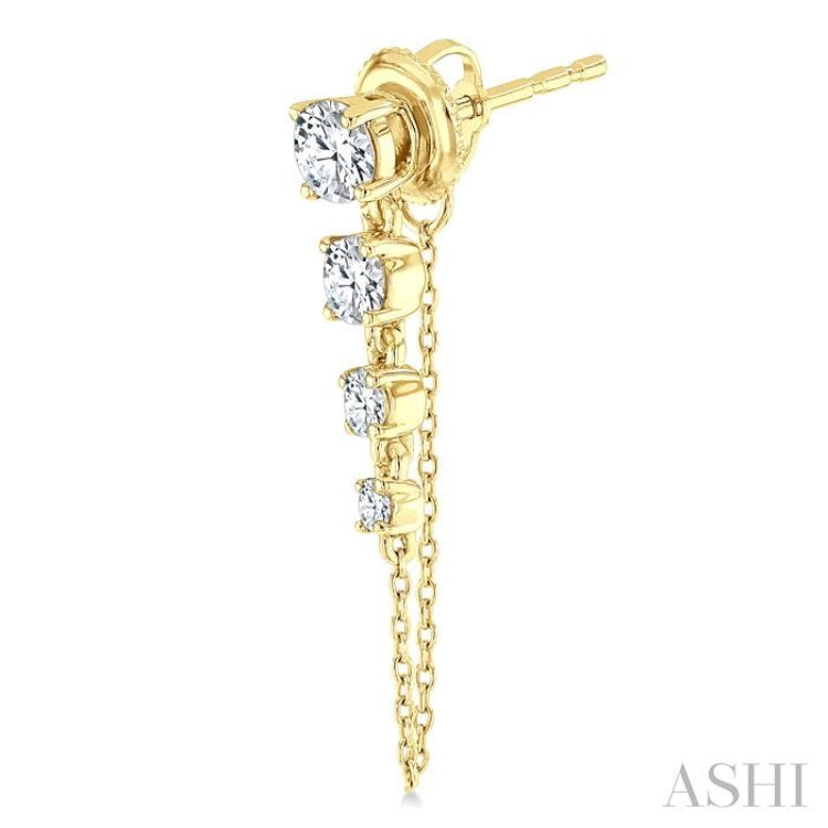 1 Ctw Journey Round Cut Diamond Fashion Long Chain Earring in 14K Yellow Gold