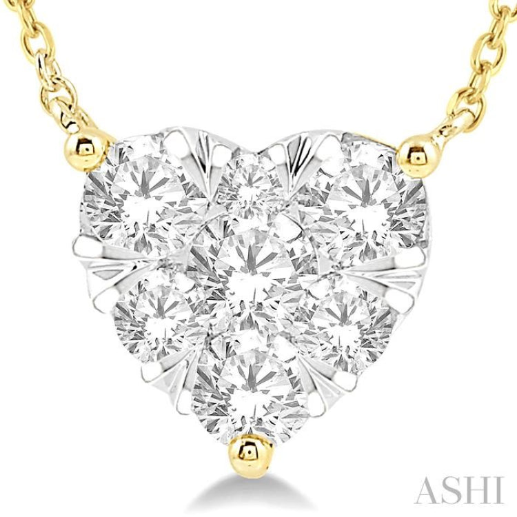 1 Ctw Lovebright Diamond Heart Pendant With Chain in 14K Yellow and White Gold