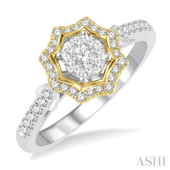 1/3 Ctw Star Shape Lovebright Round Cut Diamond Ring in 14K White and Yellow Gold