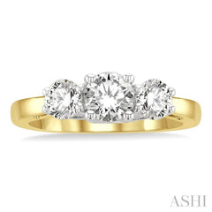 1 1/4 Ctw Round Cut Diamond Past Present & Future Engagement Ring in 14K Yellow & White Gold
