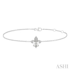 1/20 Ctw Petite Fleur De Lis Round Cut Diamond Fashion Bracelet in 10K White Gold
