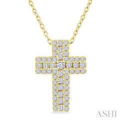 1/4 Ctw Cross Round Cut Diamond Fashion Pendant With Chain in 14K Yellow Gold