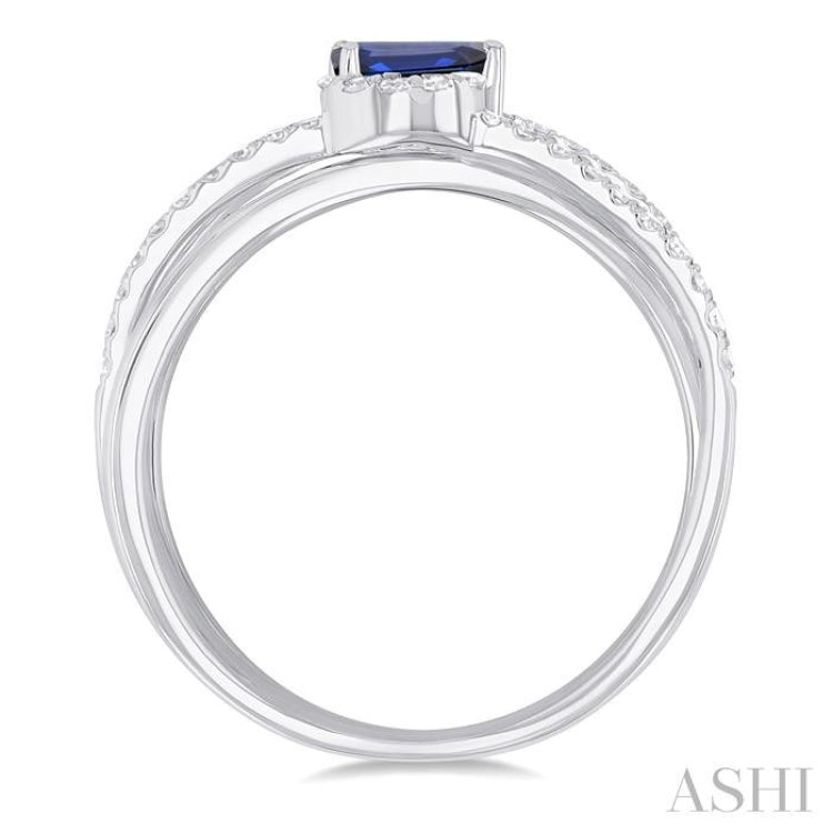 5x3 MM Emerald Shape Sapphire and 1/4 Ctw Round Cut Diamond Double Criss Cross Lovebright Precious Ring in 10K White Gold