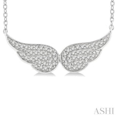 1/6 Ctw Petite Angel Wing Round Cut Diamond Fashion Pendant With Chain in 10K White Gold
