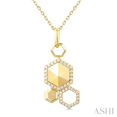 1/4 Ctw Hexagon Motif Round Cut Diamond Fashion Pendant With Chain in 14K Yellow Gold
