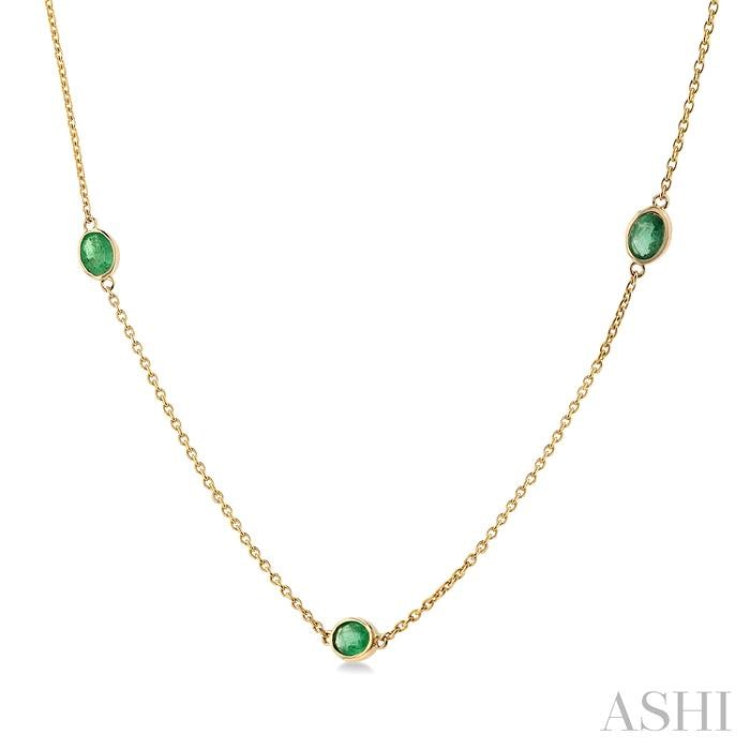 4x3 MM Oval Cut Emerald Precious Station Necklace in 14K Yellow Gold