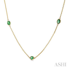 4x3 MM Oval Cut Emerald Precious Station Necklace in 14K Yellow Gold