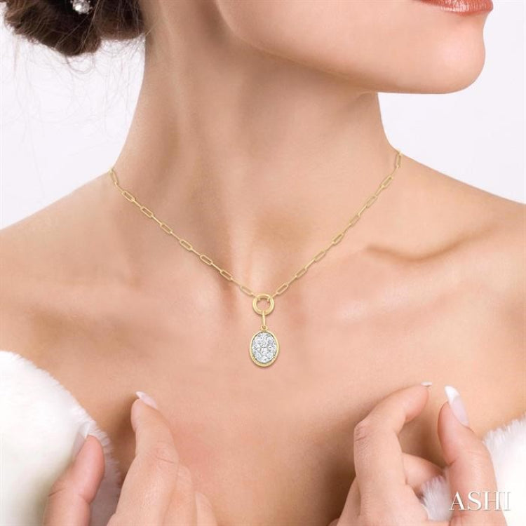 1/4 Ctw Lovebright Oval Shape Round Cut Diamond Paperclip Necklace in 14K Yellow & White Gold