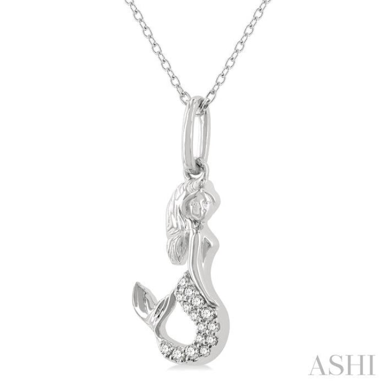 1/20 Ctw Petite Mermaid Round Cut Diamond Fashion Pendant With Chain in 10K White Gold