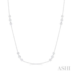 1 1/2 Ctw Three Stone Bezel Set Round Cut Diamond Station Necklace in 14K White Gold