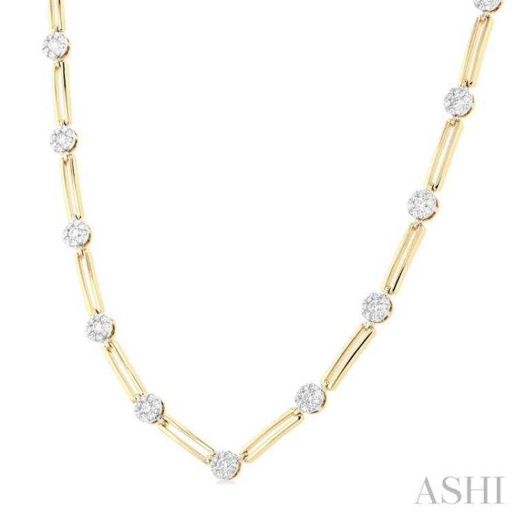 1 1/3 Ctw Lovebright Round Cut Diamond Paperclip Necklace in 14K Yellow and White Gold