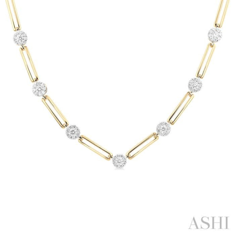 1 1/3 Ctw Lovebright Round Cut Diamond Paperclip Necklace in 14K Yellow and White Gold