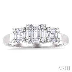 1/2 Ctw Past, Present & Future Baguette and Round Cut Diamond Fusion Fashion Ring in 14K White Gold
