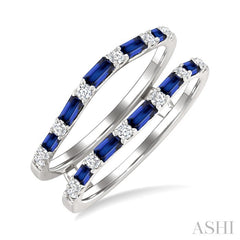 2.1x1.4, 2.9x1.5 & 3.1x1.5 MM Baguette Cut Sapphire and 1/5 Ctw Round Cut Diamond Precious Insert Ring in 14K White Gold