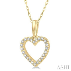 1/10 Ctw Hollow Cut Heart Charm Round Cut Diamond Petite Pendant in 10K Yellow Gold with Chain